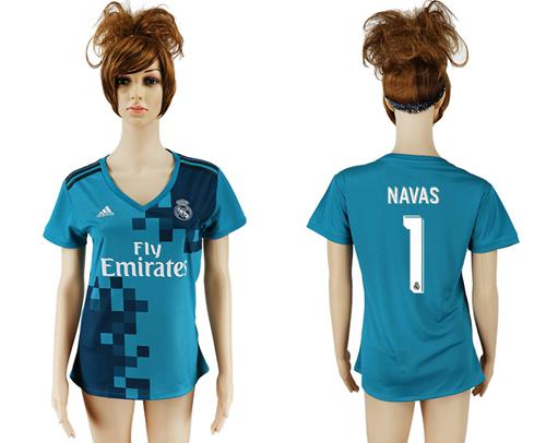Women's Real Madrid #1 Navas Sec Away Soccer Club Jersey - Click Image to Close